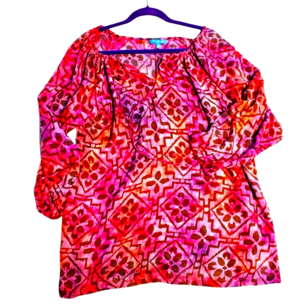 Hawaiian blue ginger  peasant style top